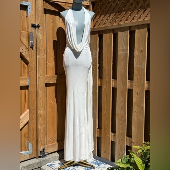 🆕 RAT & BOA 🧿 NWOT Winona White Slinky Cowl Neck Jersey Gown, Sz XXS - Picture 9 of 15